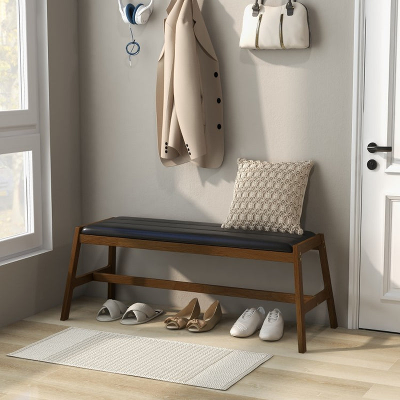 50-Inch Solid Wood Dining Bench with Upholstered Faux Leather Padded Seat