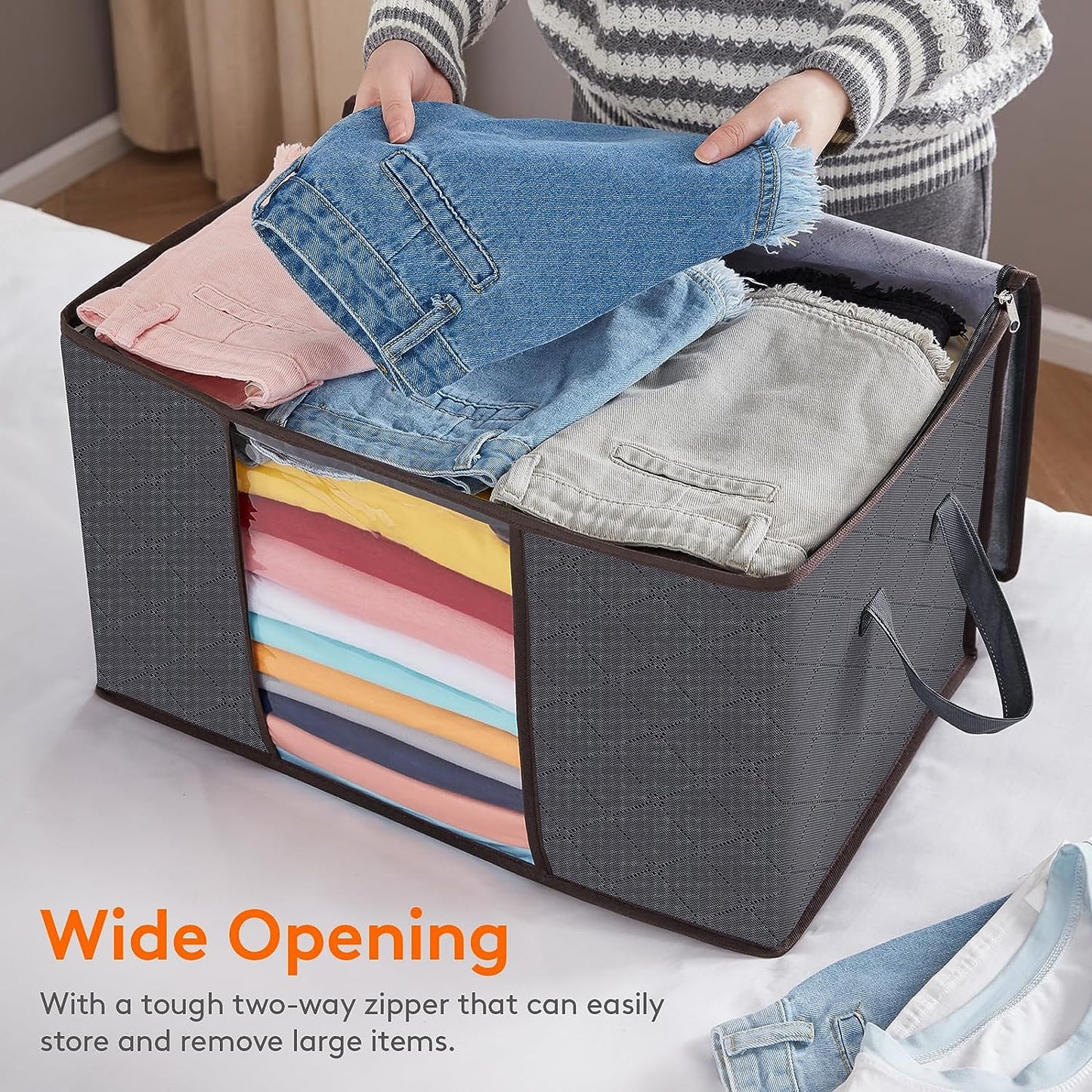 6-Pack Foldable Clothes Storage Bins - Reinforced Handles, Sturdy Zippers, Clear Window Design for Organizing
