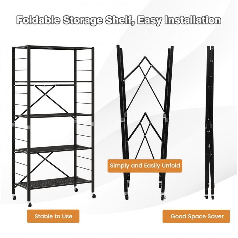 Adjustable 5-Tier Shelving Unit on Wheels for Garage, Kitchen, and Balcony Use