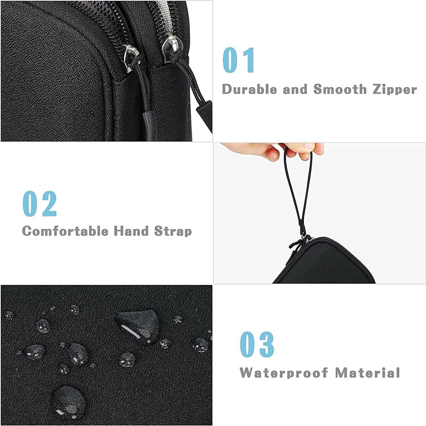 Portable Waterproof Electronic Organizer Bag - Double Layer Travel Case for Cables, Chargers, and Accessories - Black