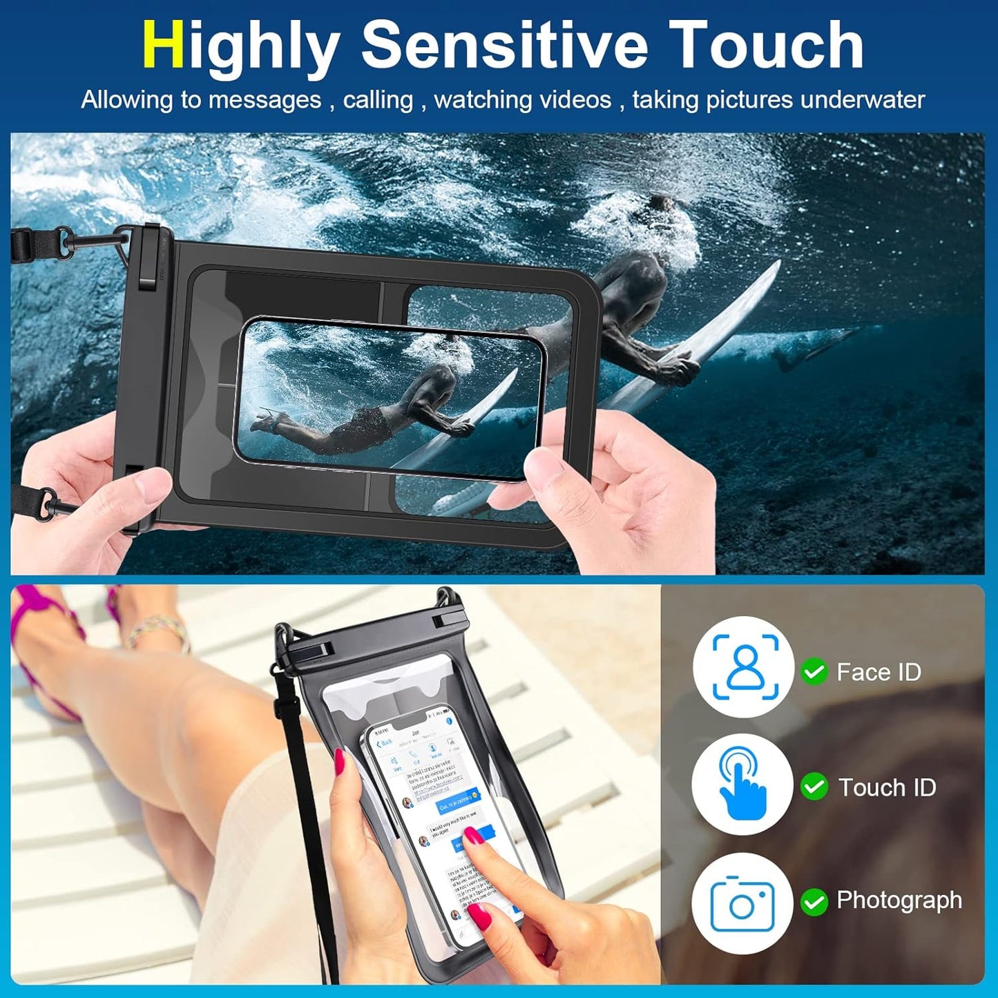 Waterproof Phone Pouch (2-Pack) - Universal IPX8 Phone Case for iPhone, Galaxy S22/S21