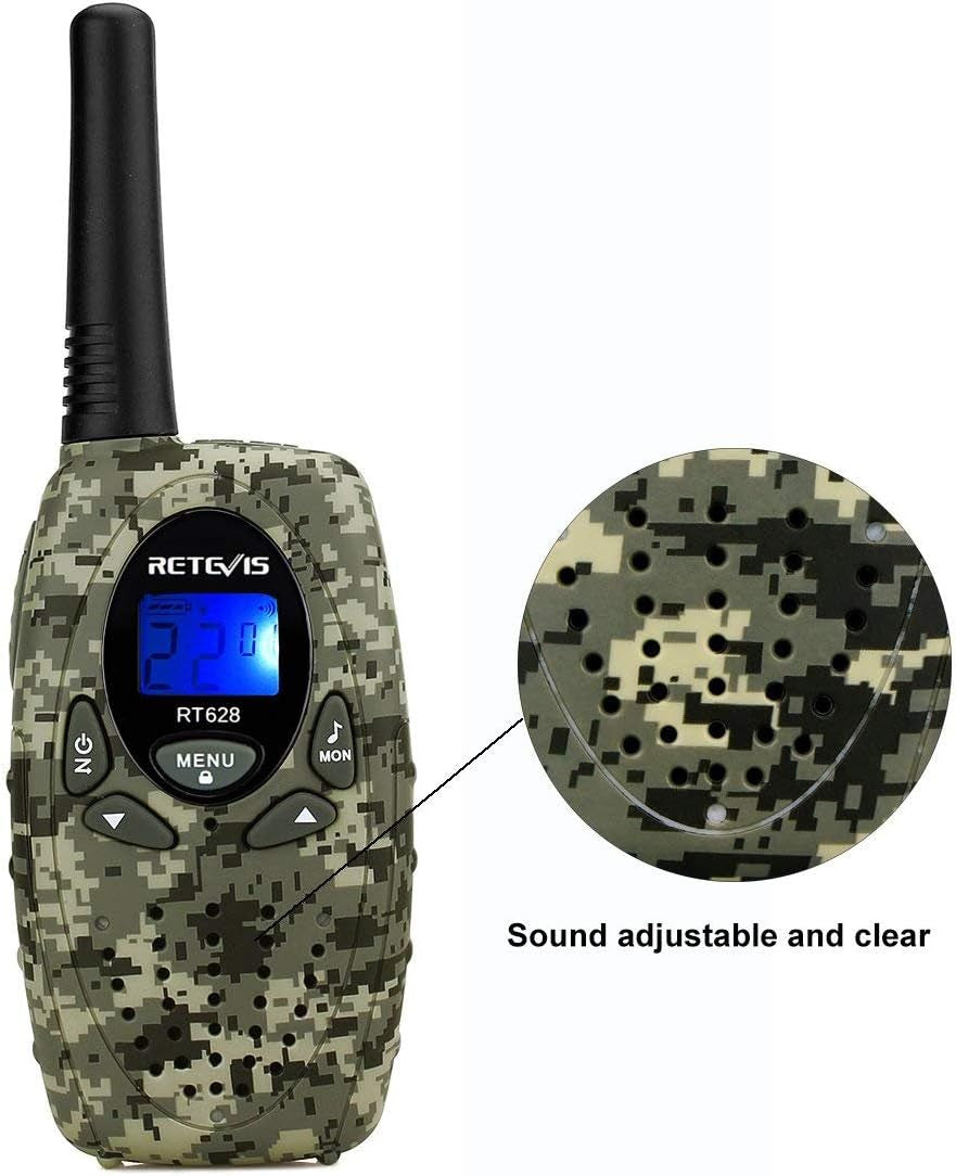 RT628 Walkie Talkies for Kids, Long Range 2-Way Radio- 22 Channels and Backlit LCD, Outdoor Adventures, Camping (Camo, 1 Pair)