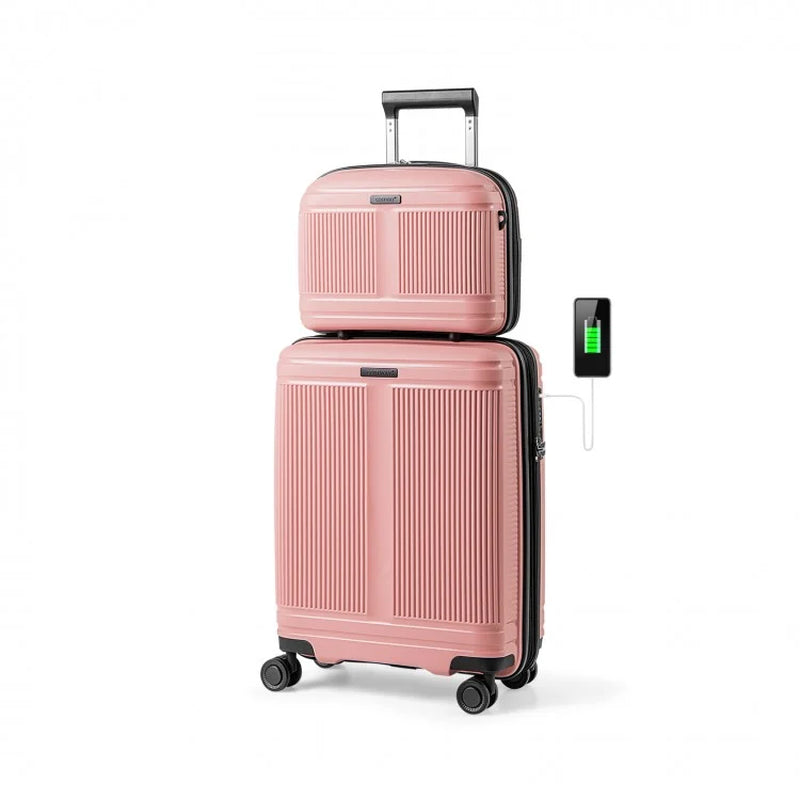2-Piece Luggage Collection: 20-Inch Carry-On Suitcase and 14-Inch Cosmetic Case