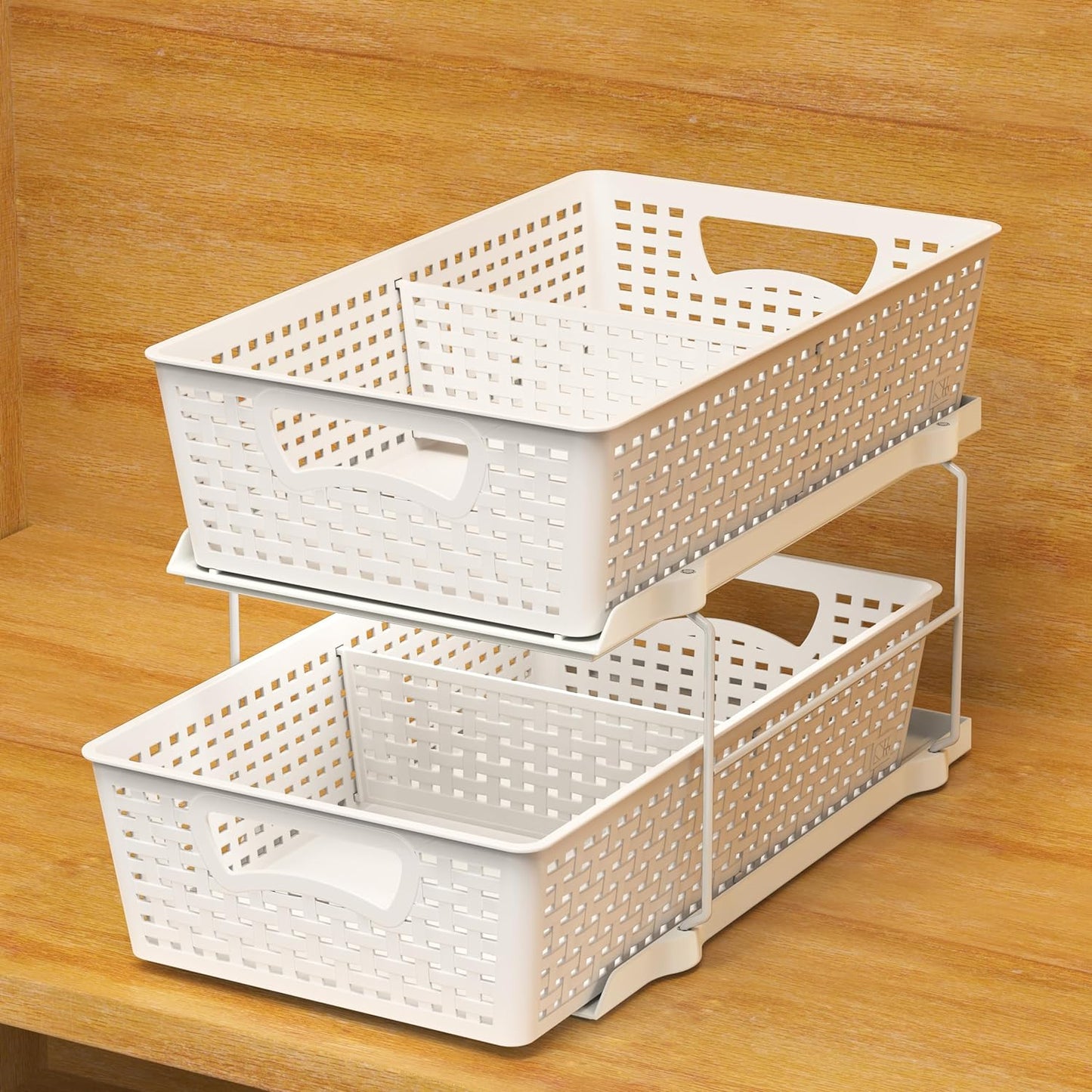Simplehouseware Two-Tier Under-Sink Bathroom Organizer with Pull-Out Sliding Drawer, White