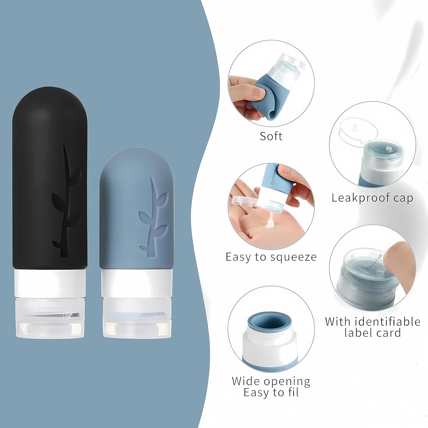 18-Pack TSA Approved Travel Bottles Set for Toiletries - Leakproof and Refillable Silicone Containers for Travel Essentials