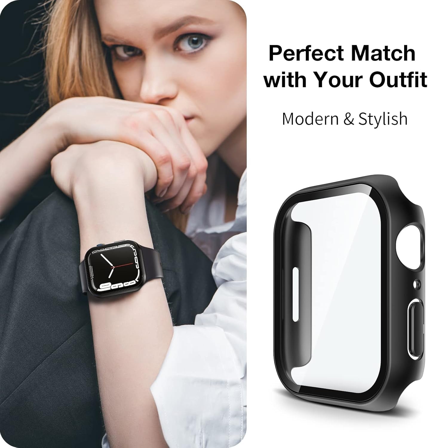 2-Pack Hard PC Case with Tempered Glass Screen Protector for Apple Watch Series 9/8/7 (45mm) - Touch Sensitive, HD Ultra-Thin, Full Protective Cover in Black