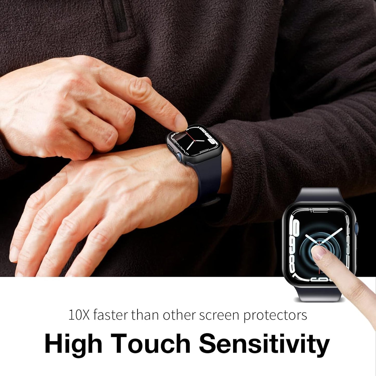 2-Pack Hard PC Case with Tempered Glass Screen Protector for Apple Watch Series 9/8/7 (45mm) - Touch Sensitive, HD Ultra-Thin, Full Protective Cover in Black