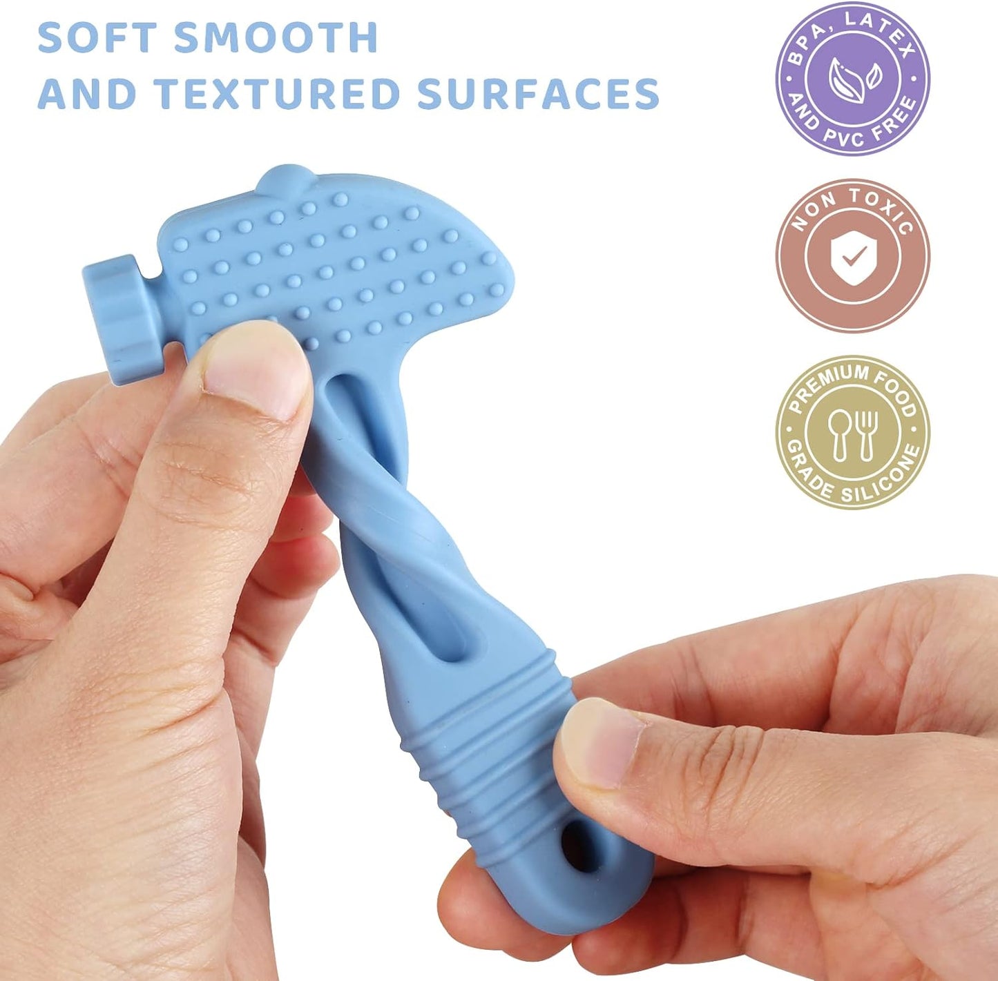 Baby Teether Toys, Soft Silicone Bpa-Free, 3-12 Months, Hammer Wrench Set, Easy to Hold & Clean (4 Pack)