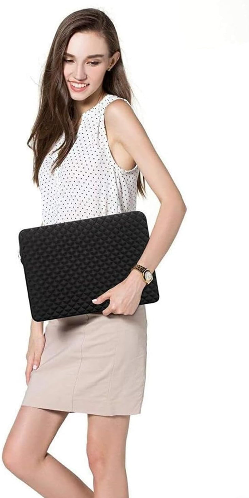Laptop Sleeve for 15-15.6 Inch Notebooks, Diamond Foam Neoprene Case - Additional Small Pouch, Black