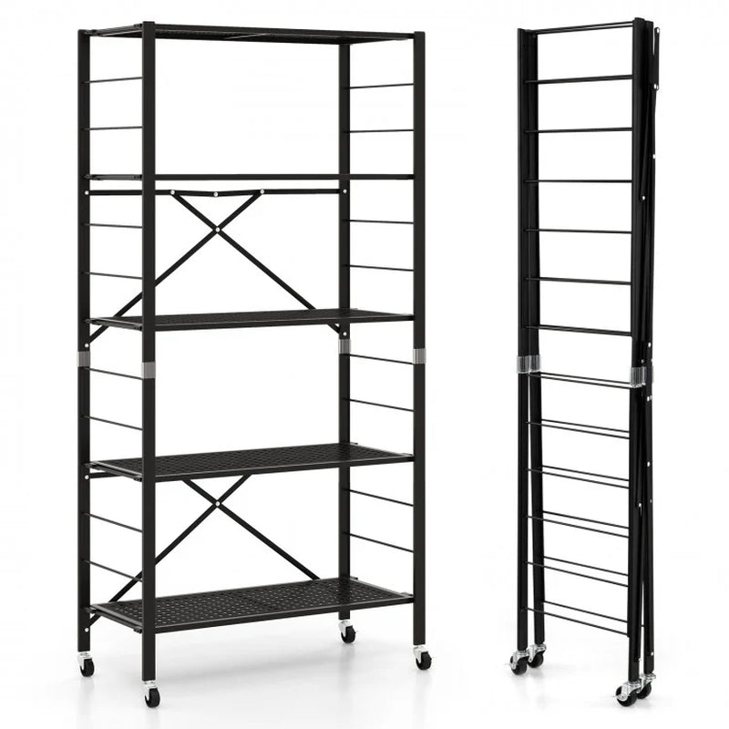 Adjustable 5-Tier Shelving Unit on Wheels for Garage, Kitchen, and Balcony Use