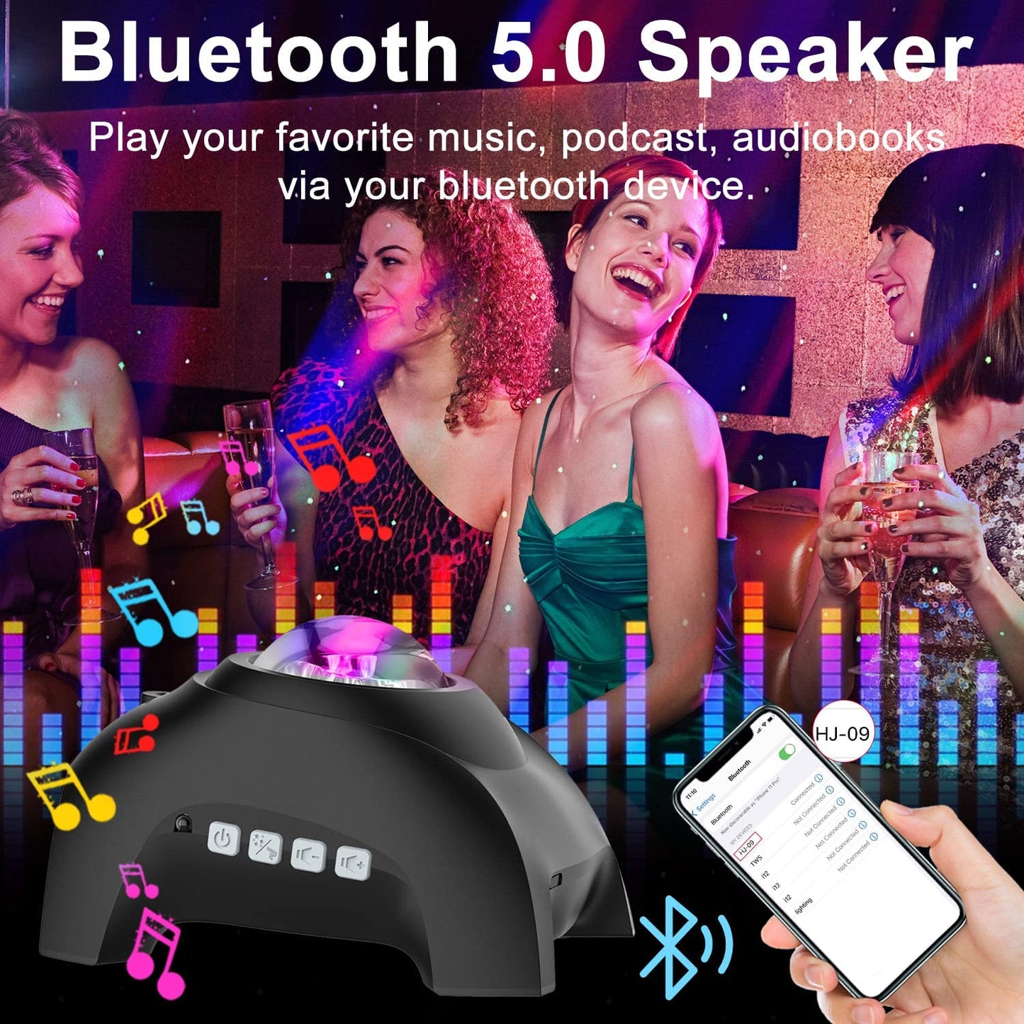 Northern Lights Aurora Projector and Bluetooth Music Speaker with White Noise, Galaxy Light with Remote Control (Black)