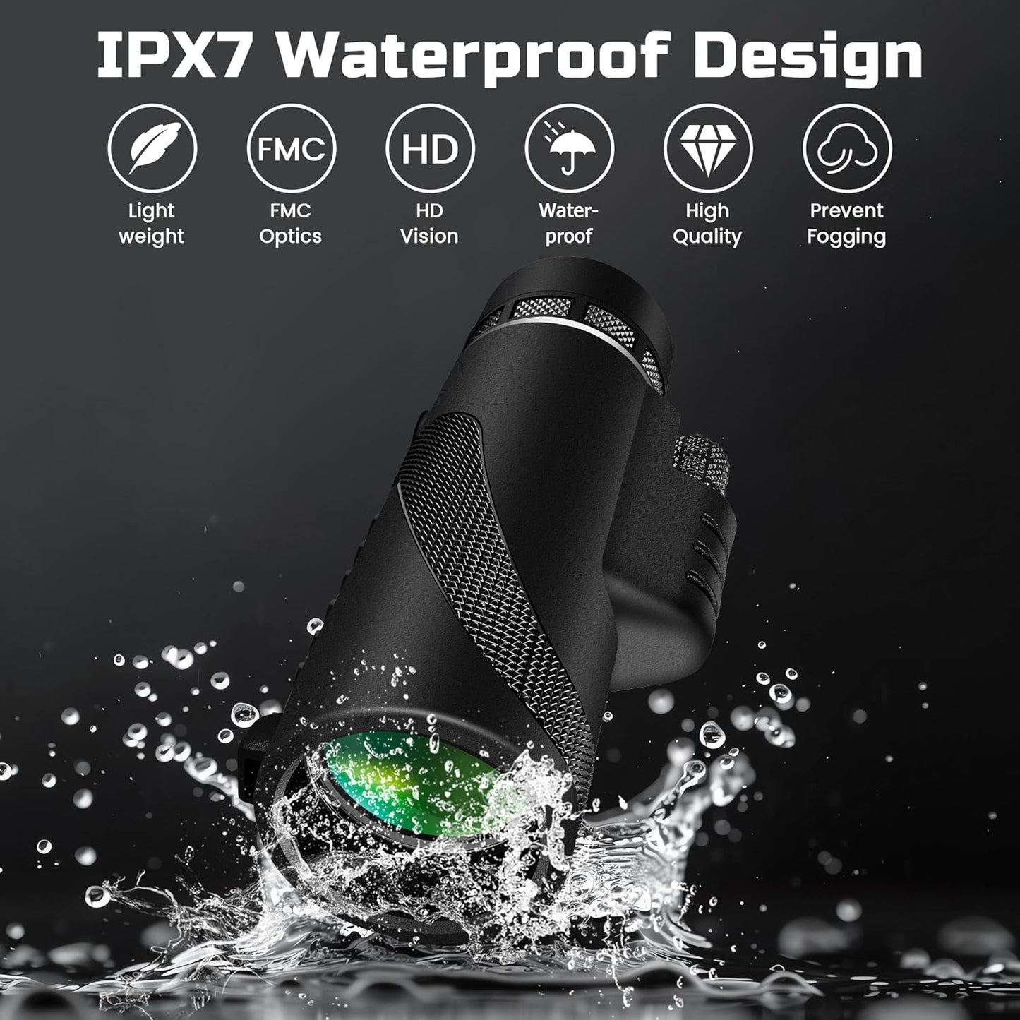 40X60 Monocular Telescope - Smartphone Holder and Tripod - Compact, Waterproof, HD Optics - BAK4 Prisms and FMC Lens