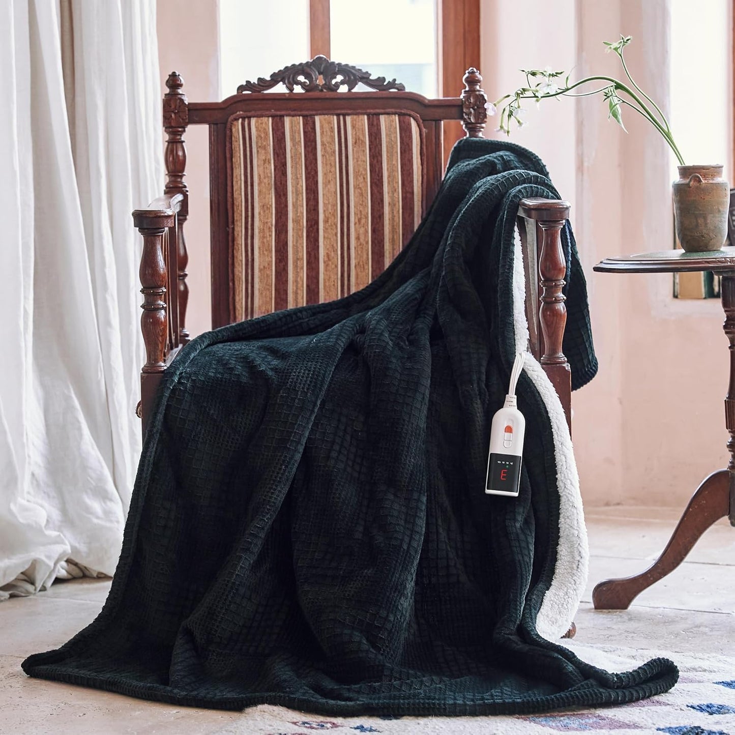 Electric Heated Blanket Throw 50''x60'' - 6 Heat Settings, 2-10 Hour Auto Shut-Off, ETL Certified, Machine Washable (Black)