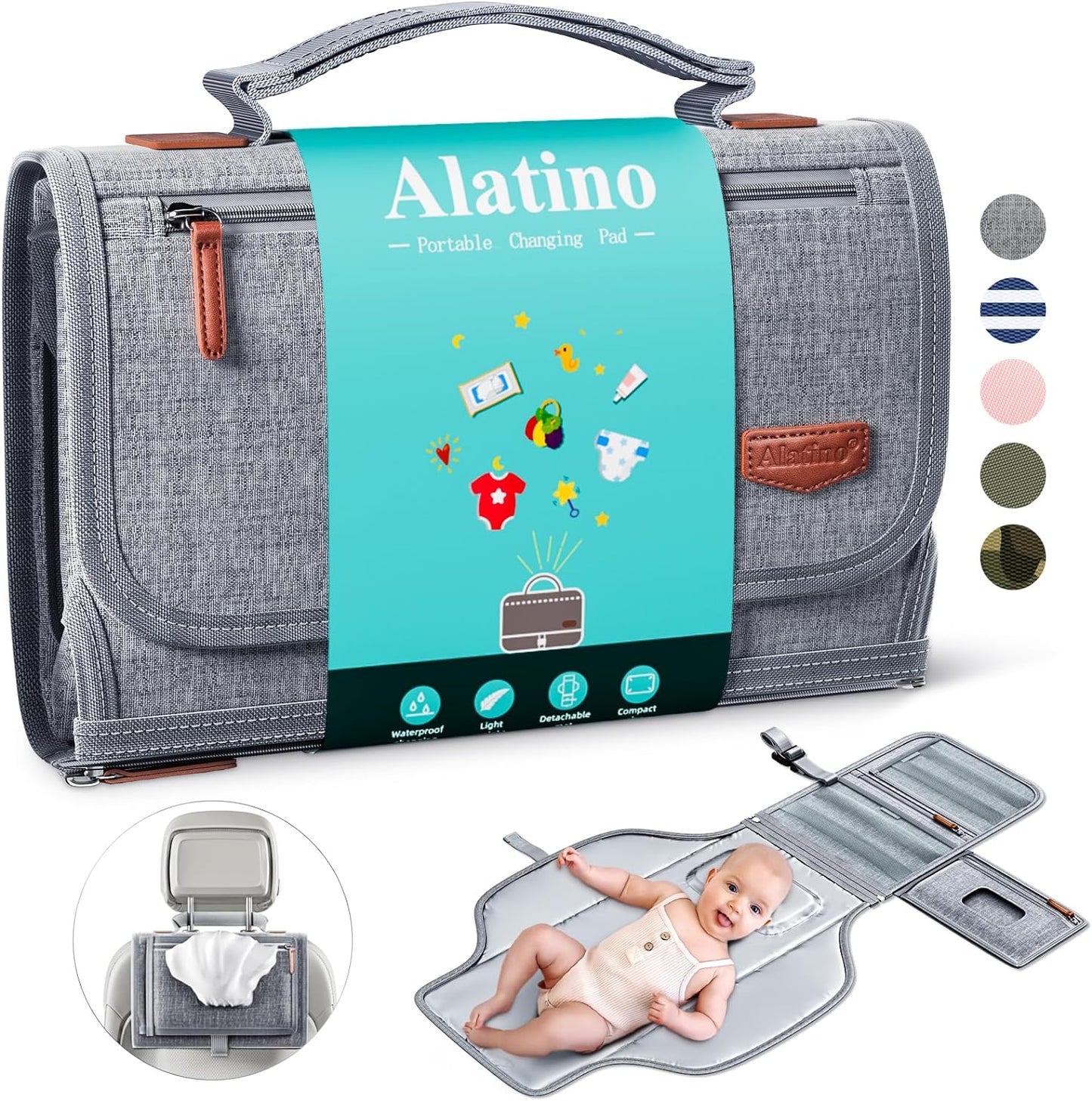 Portable Diaper Changing Pad - Baby, Detachable Travel Changing Pad, Baby Wipes Pocket