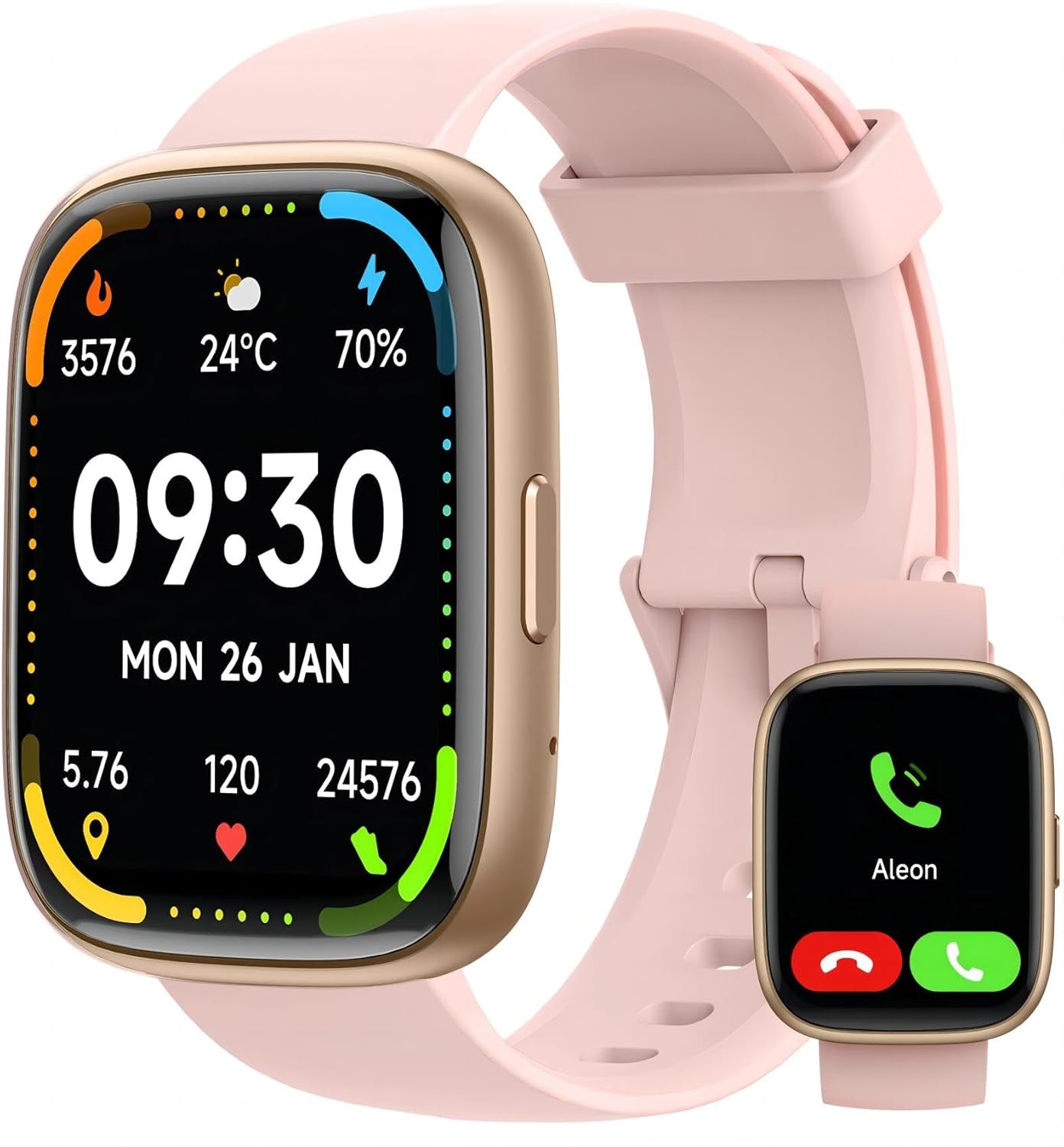 Smartwatch with Call Functionality, Built-in Alexa, 1.83" HD Touchscreen, Fitness Tracking, Heart Rate, SpO2, Sleep Monitoring, IP68 Waterproof, 100 Sports Modes
