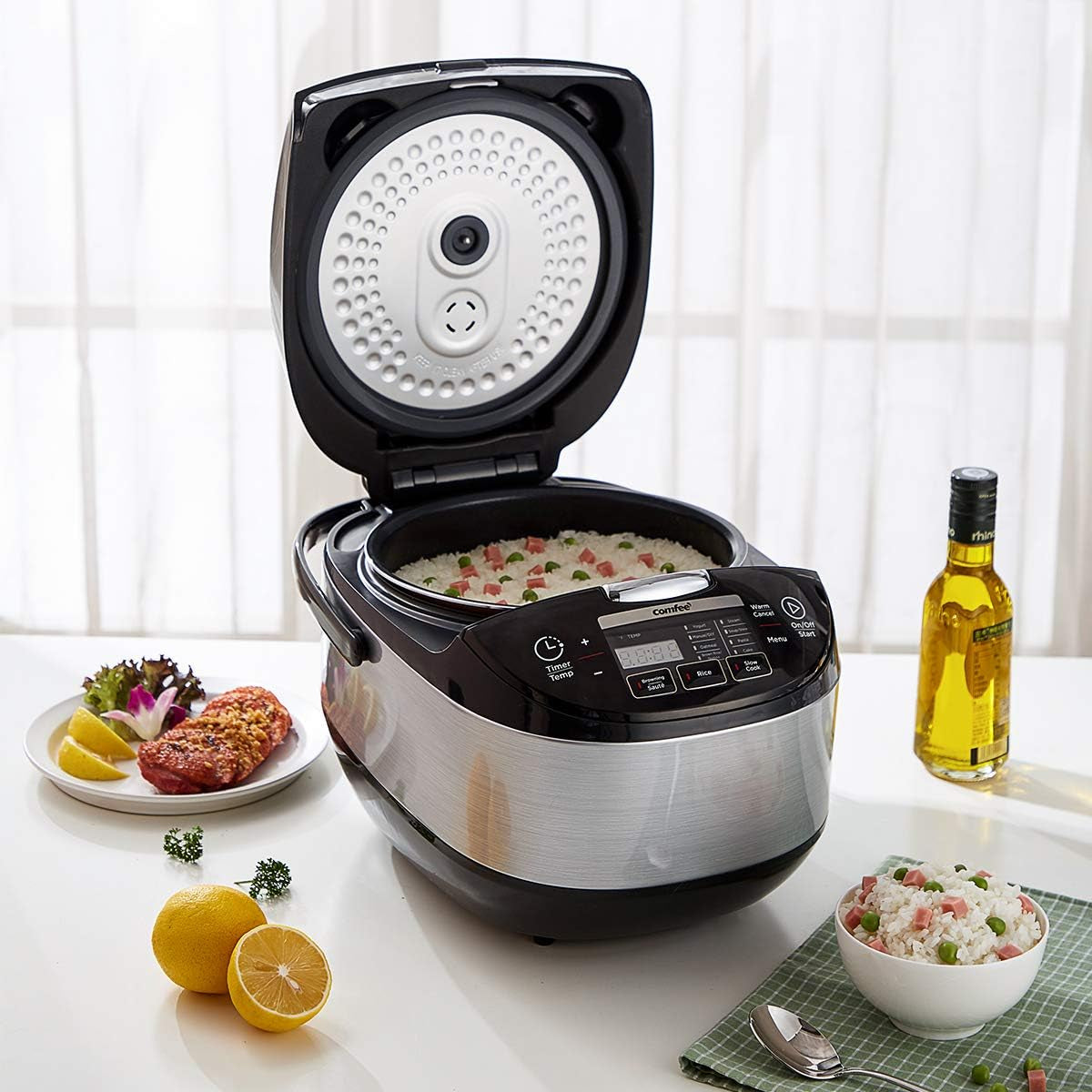 Rice Cooker, Asian Style Large Rice Cooker with Fuzzy Logic Technology, 11 Presets, 10 Cup Uncooked/20 Cup Cooked, Auto Keep Warm, 24-Hr Delay Timer