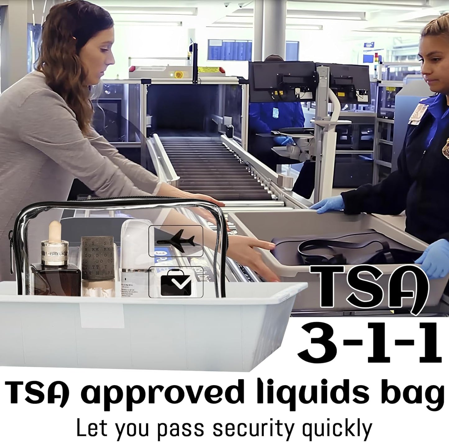 3-Pack TSA Approved Clear Travel Toiletry Bags with Zipper, Quart Size Cosmetic Makeup Bags for Airport Carry-On Essentials