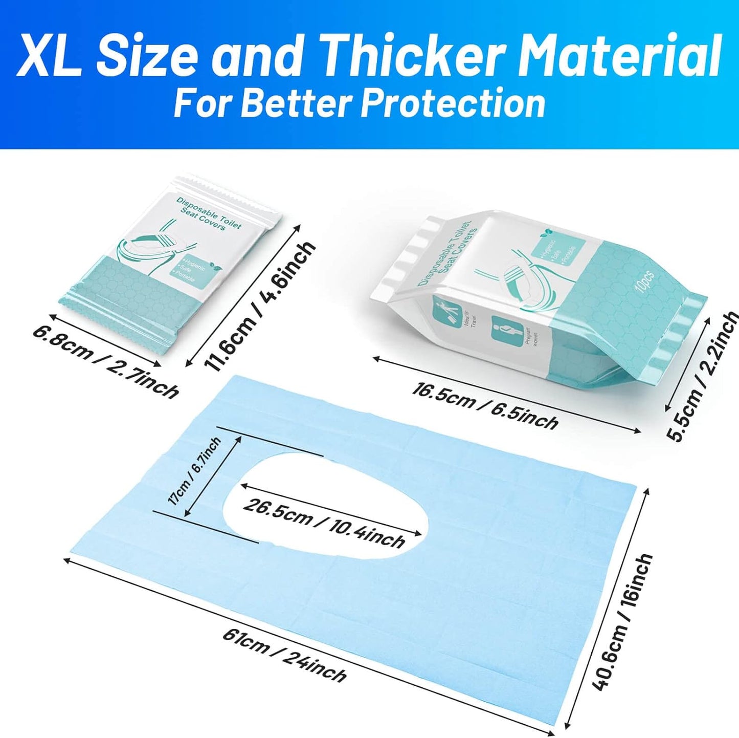 30-Pack Disposable Toilet Seat Covers - 100% Waterproof XL Individually Wrapped for Adults and Kids for Potty Training and Travel
