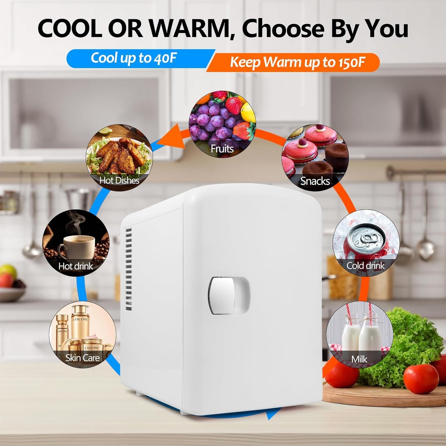 Compact 4L Personal Mini Fridge for Drinks and Skincare - Portable Cooler and Warmer for Office Use (White)