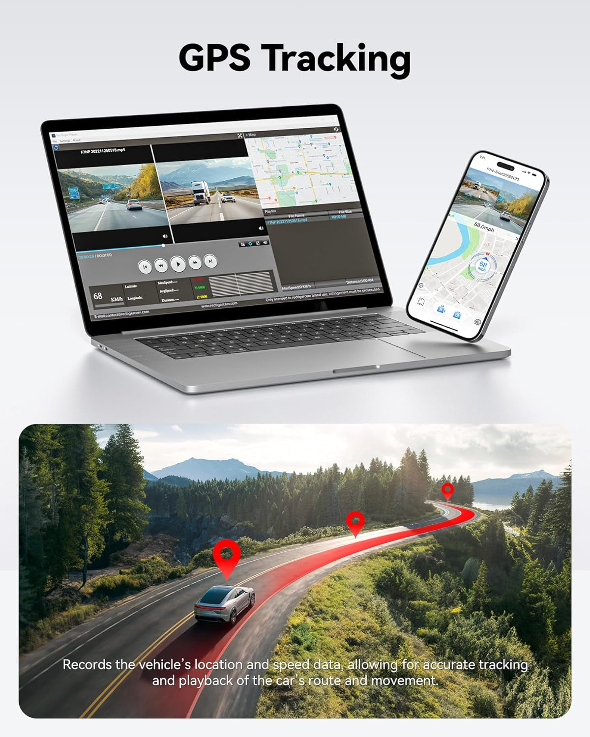 4K/2.5K Full HD Dual Dash Camera for Vehicles with 32GB Card, Built-In Wi-Fi and GPS, 3.18” IPS Display, Night Vision, 170° Wide Angle, WDR, and 24-Hour Parking Mode