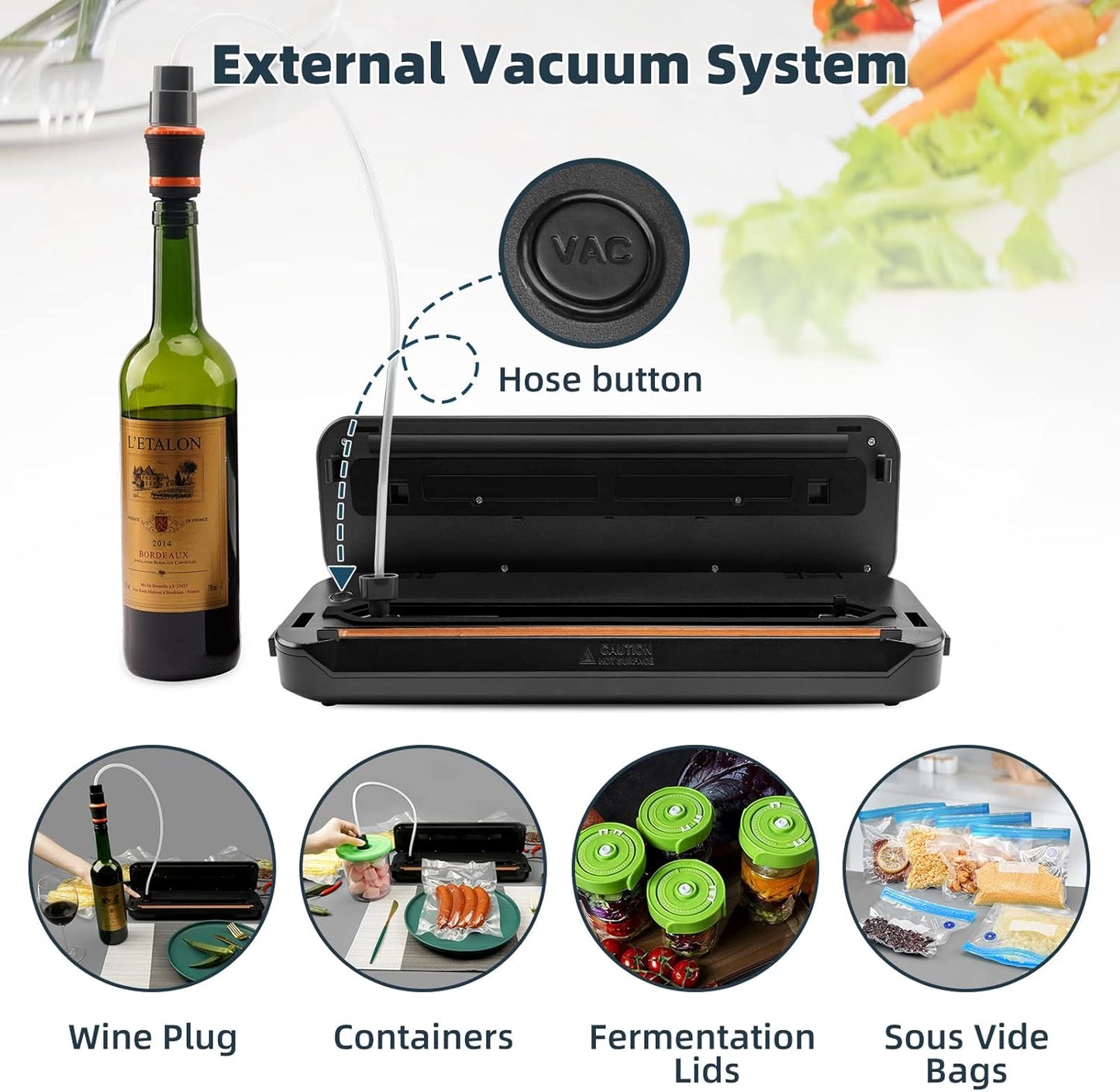 VS6612 Vacuum Sealer Machine - 80Kpa High-Power Food Sealing System with Built-In Cutter, Sealing Bag, and Hose for Meal Preservation and Sous Vide Cooking