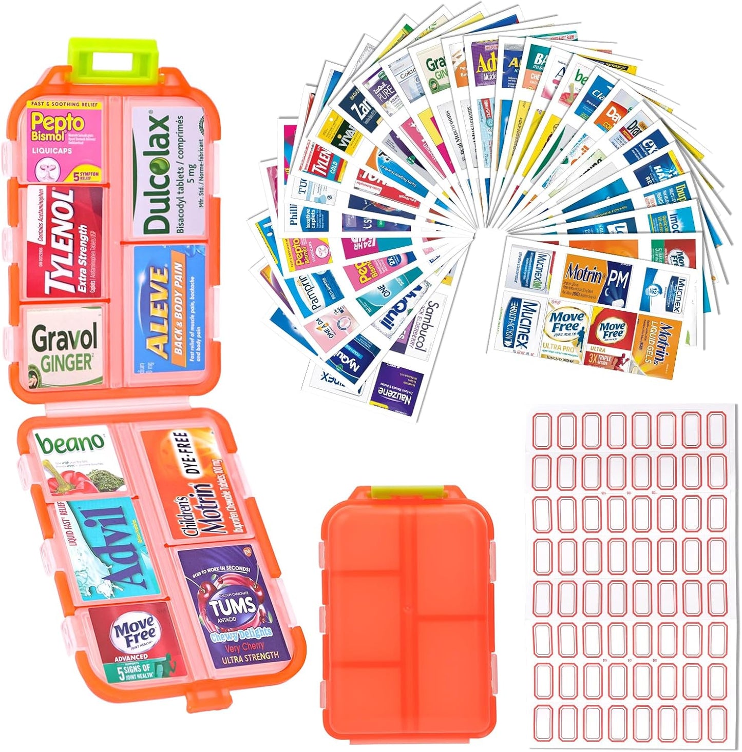 Portable Travel Pill Organizer with 260 Labels and 10 Compartments - Weekly Medication Container Case for Travel Essentials (Grey)
