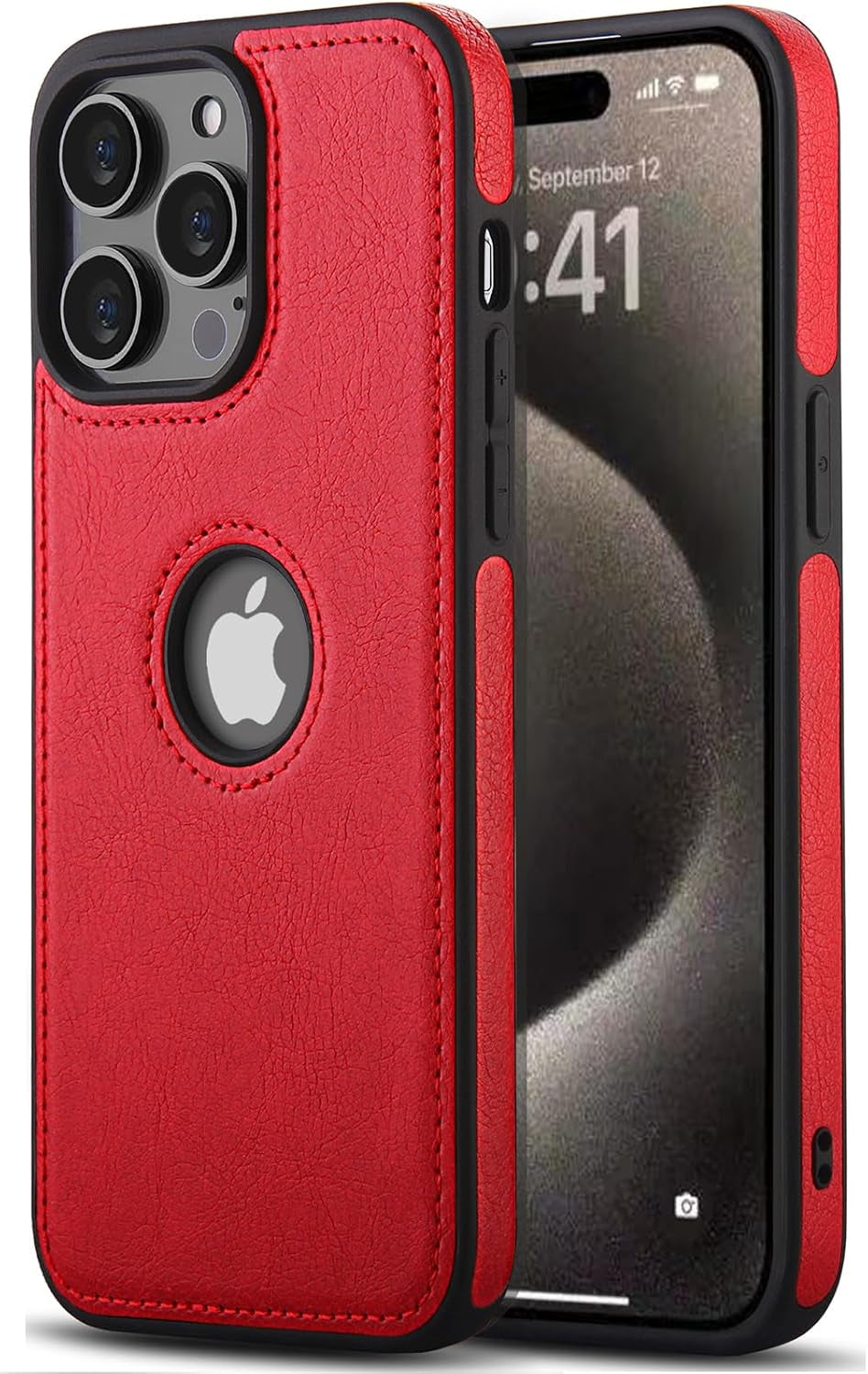 Premium Leather and TPU Hybrid Case Cover for iPhone 15 Pro Max - Brown