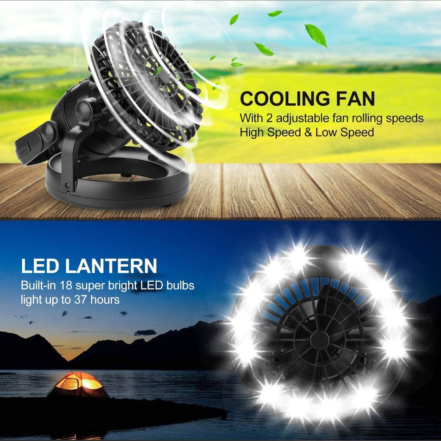Portable LED Camping Lantern with Integrated Ceiling Fan - Essential Hurricane Emergency Survival Kit
