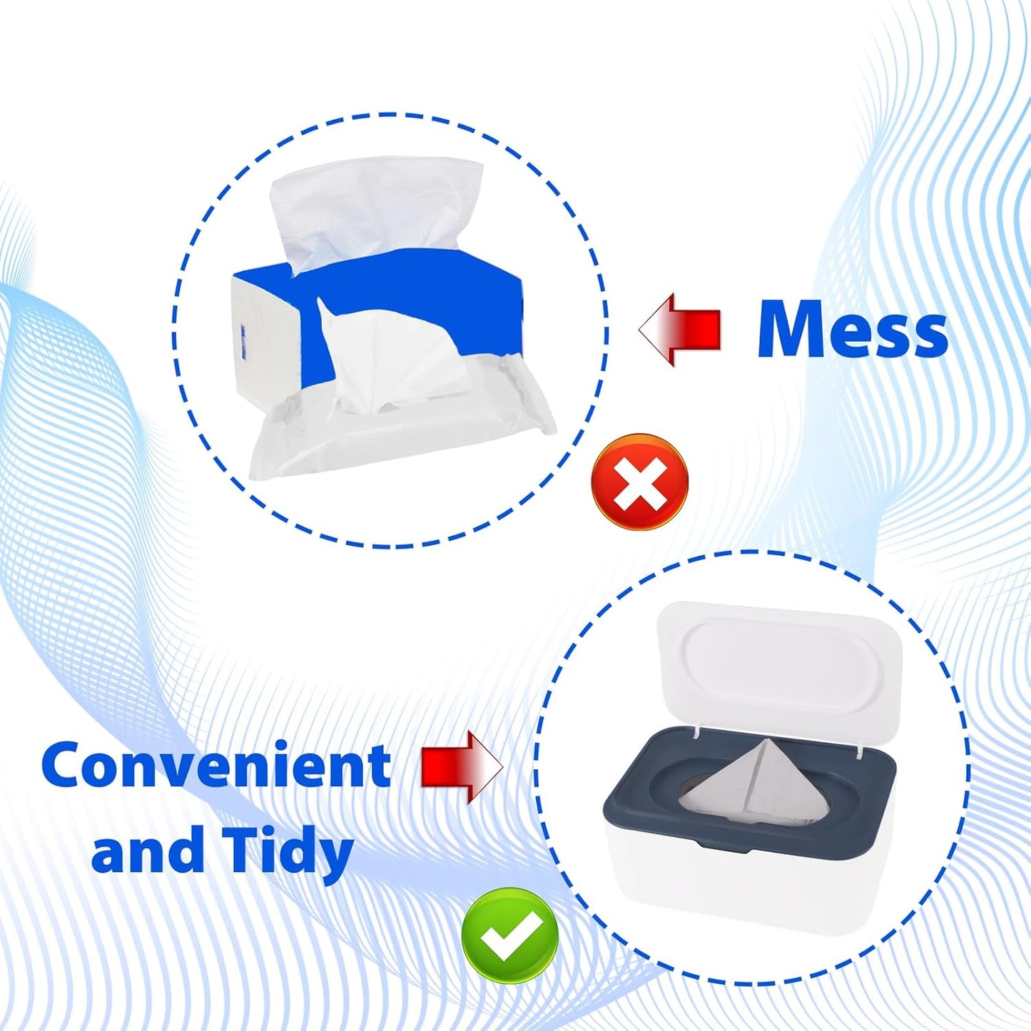2 Pcs Wipes Dispenser, Dustproof Wipes Container, Wet Tissue Box Baby Wipe Holder, Large Capacity, Case with Secure Lid (Grey+Blue)