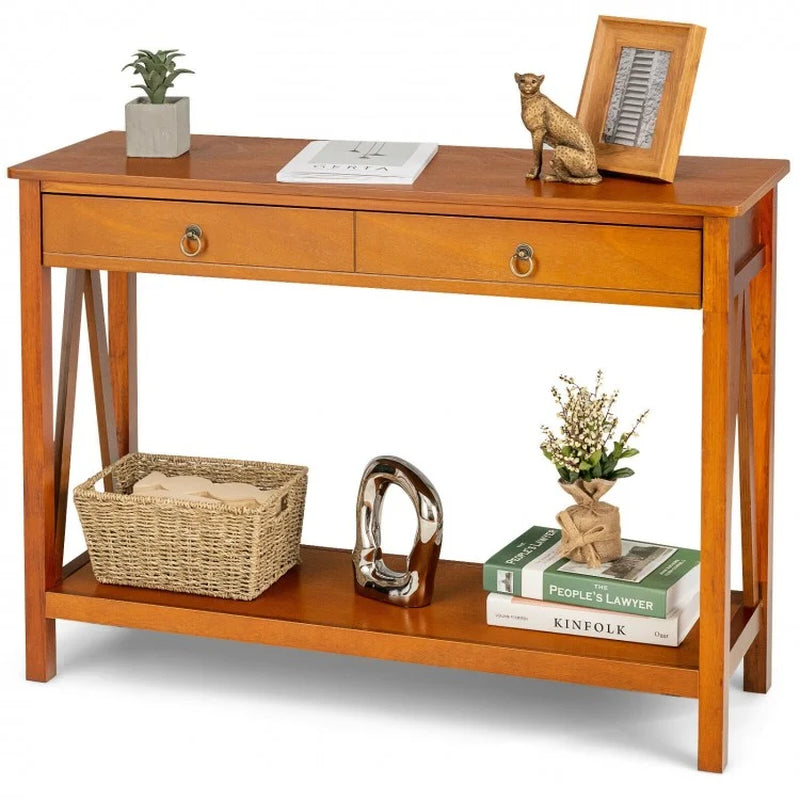 Entryway Console Table with Dual Drawer Storage and Shelf