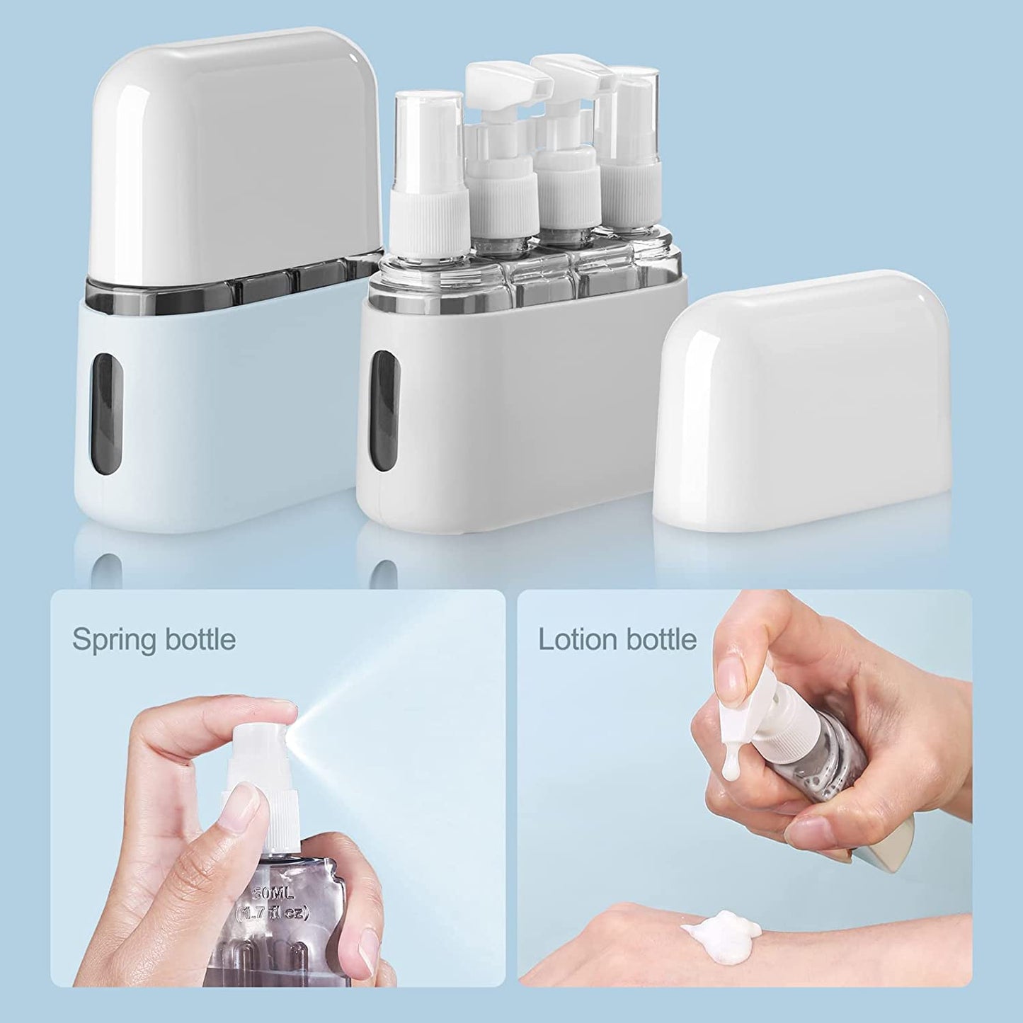 8-Pack TSA Approved Travel Bottles Set for Toiletries, 50ml/2oz Leak-Proof Containers with Labels and Storage Box