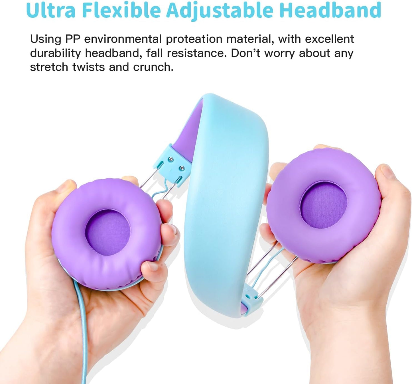 Wired Kids Headphones with Microphone and In-Line Control, Lightweight and Foldable Design for School Use - Compatible with Tablets, Chromebooks, and iPads in Green/Purple