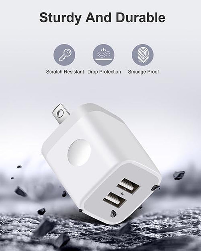 3-Pack 2.1A Dual Port USB Wall Charger - Power Adapter for iPhone, Samsung, Moto, LG, and Android Devices
