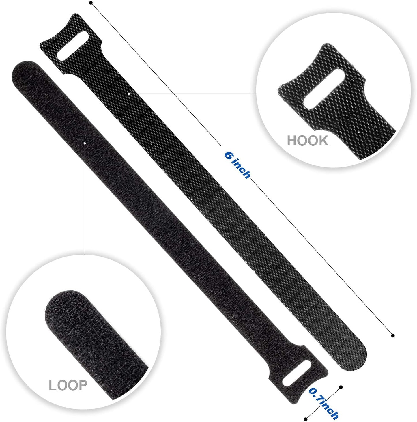 80PCS Reusable Cable Ties, Black Adjustable 6-Inch Cord Organizer Ties, Multi-Purpose Hook Loop Cable Management Wire Ties for Organizing Home, Office, Data Centers