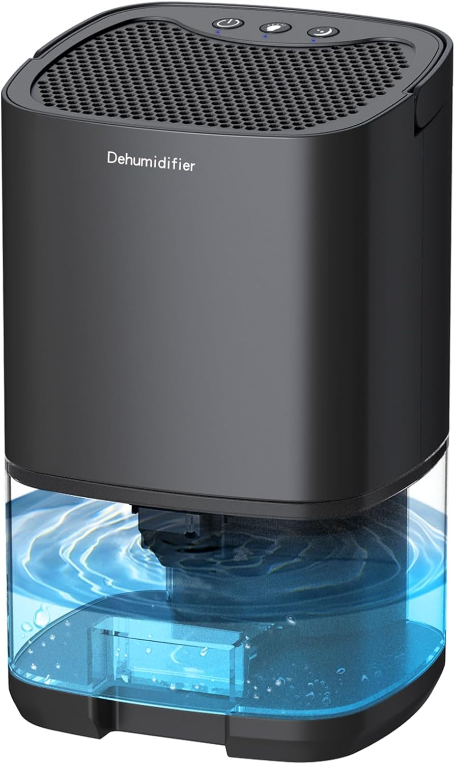 Compact 35Oz Dehumidifier for Bedrooms and Small Spaces, 2500 Cubic Feet (350 Sq Ft), Ultra Quiet with Auto Shut-Off and 7 LED Lights, Black