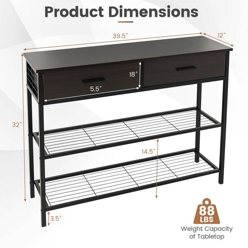 39.5-Inch Entryway Console Table with Dual Drawers and Two-Tier Shelving