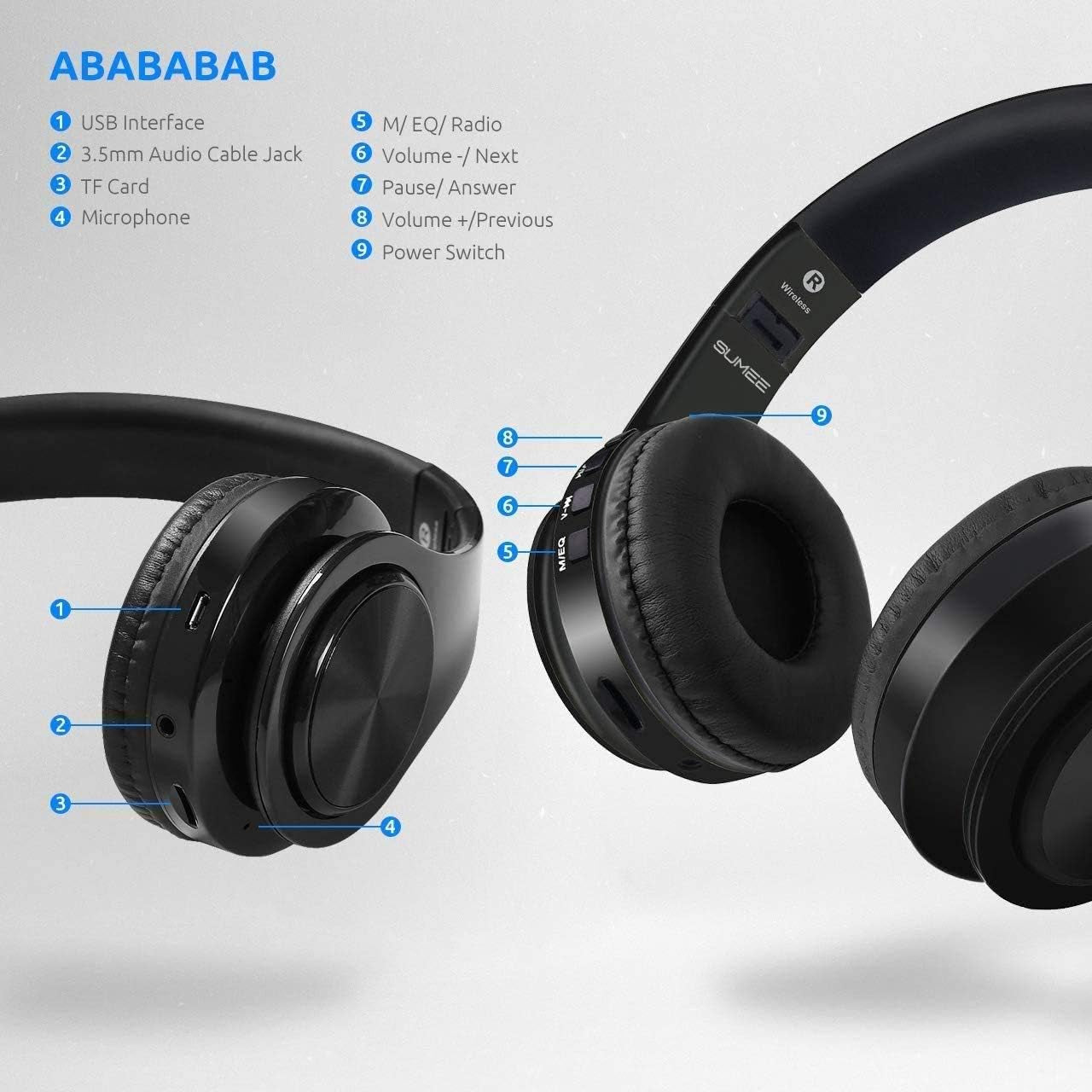 Waterproof Over-Ear Headphones,V5.0 HD Stereo Sound Wireless Headphones with Mic, Passive Noise Cancelling Headsets