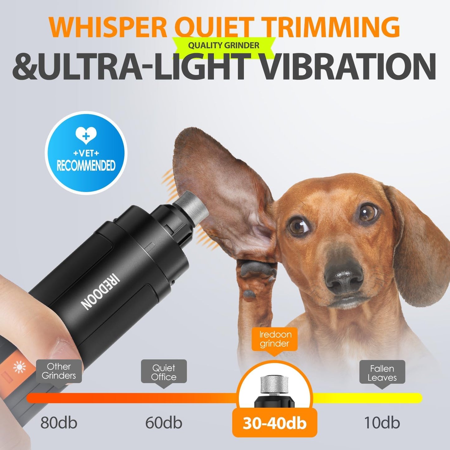 Dog Nail Grinder - 3-Speed Electric Pet Nail Tool - Low Vibration, Super Quiet Operation, 4 LED Lights, Small, Large Dogs (Black)