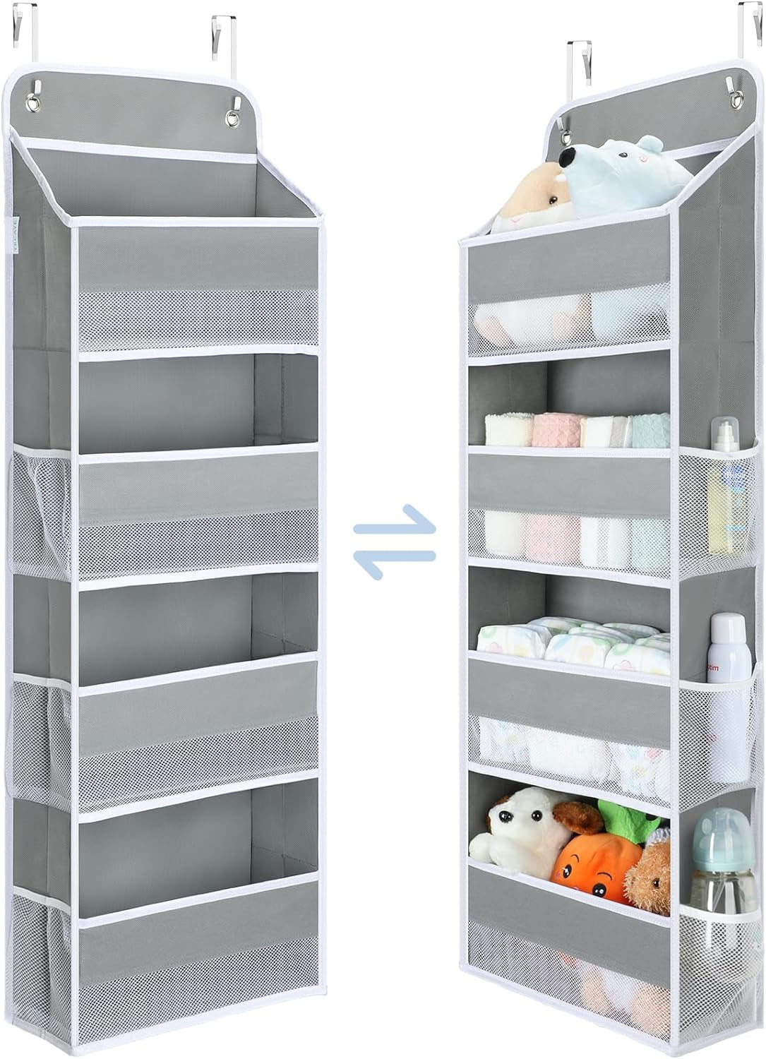 Over-the-Door Organizer for Nursery: Heavy-Duty Diaper Storage with 4 Large Pockets and 6 Mesh Pockets, Supports Up to 35.2 lbs