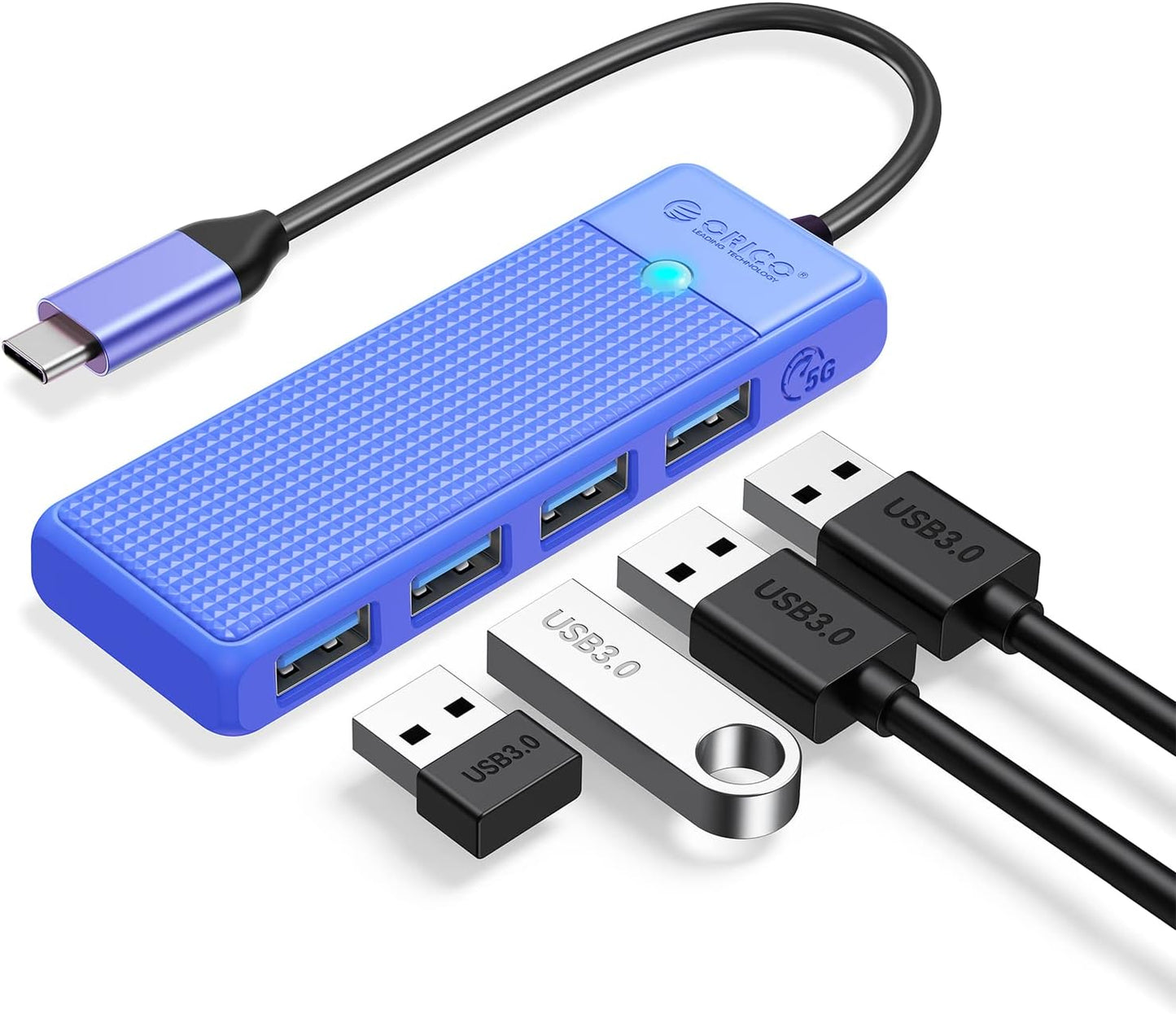 USB 3.0 Ultra Slim 4-Port Hub for Laptops and Devices - , XPS, PS5, PC, Flash Drives, Mobile HDD (Black, 0.5 Ft)