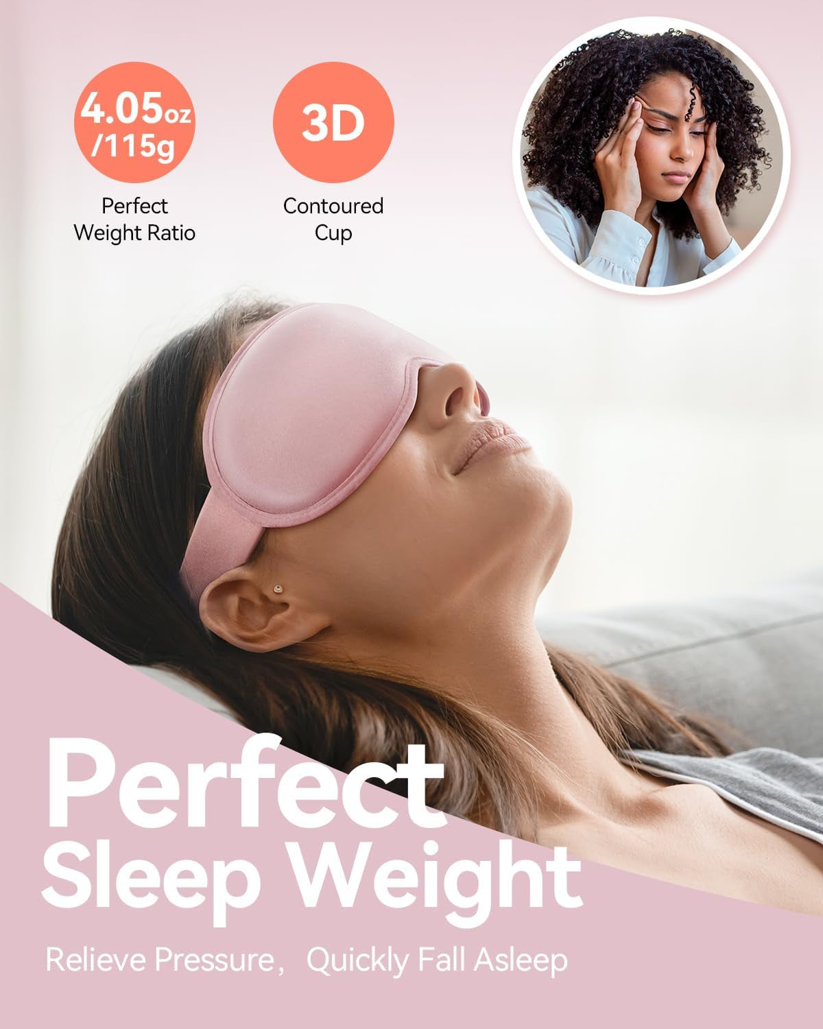 3D Contoured Weighted Sleep Mask for Men and Women - Light Blocking Soft Memory Foam for Travel and Night Shift Comfort (Pink)