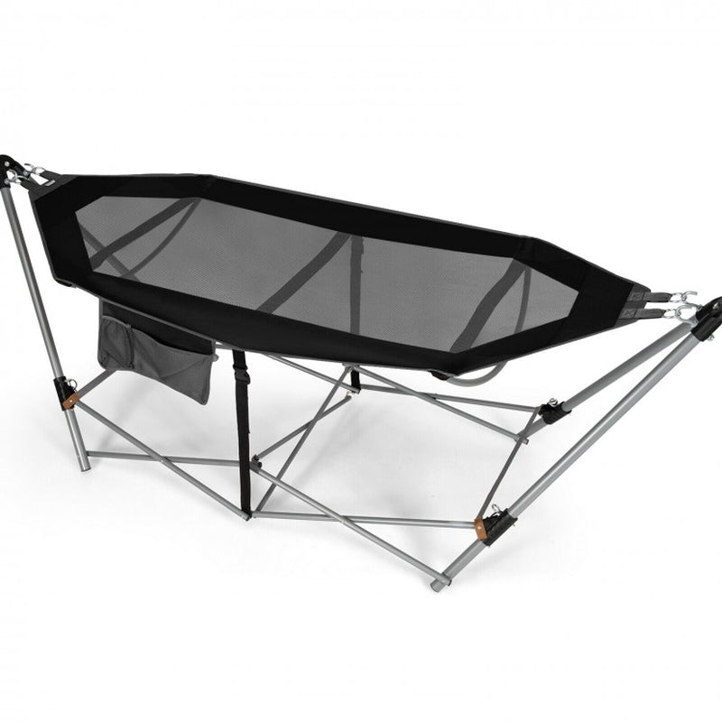 Folding Indoor-Outdoor Hammock with Side Pocket and Iron Stand