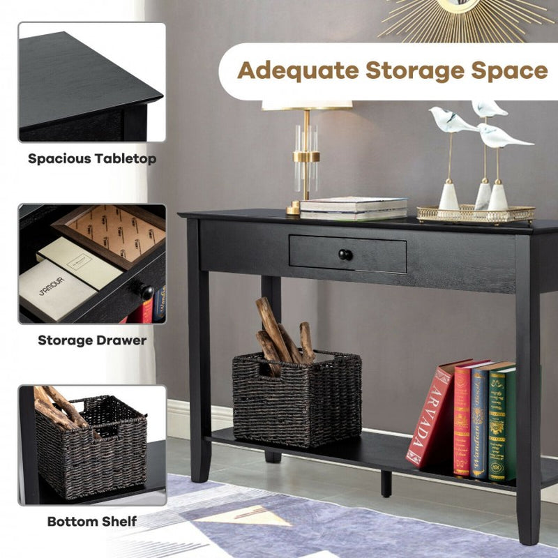 Console Sofa Side Accent Table with Drawer and Shelf Storage