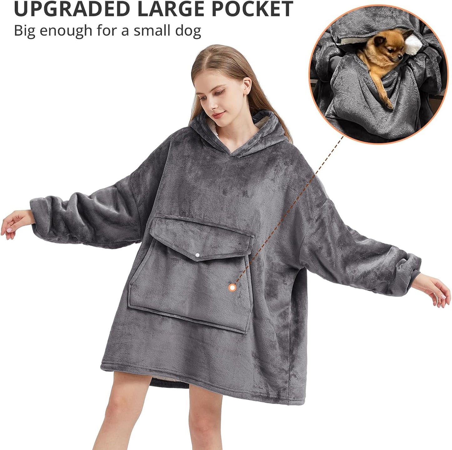 Blanket Hoodie, Wearable Blanket - Gaint Pocket, Oversized Sherpa Sweatshirt