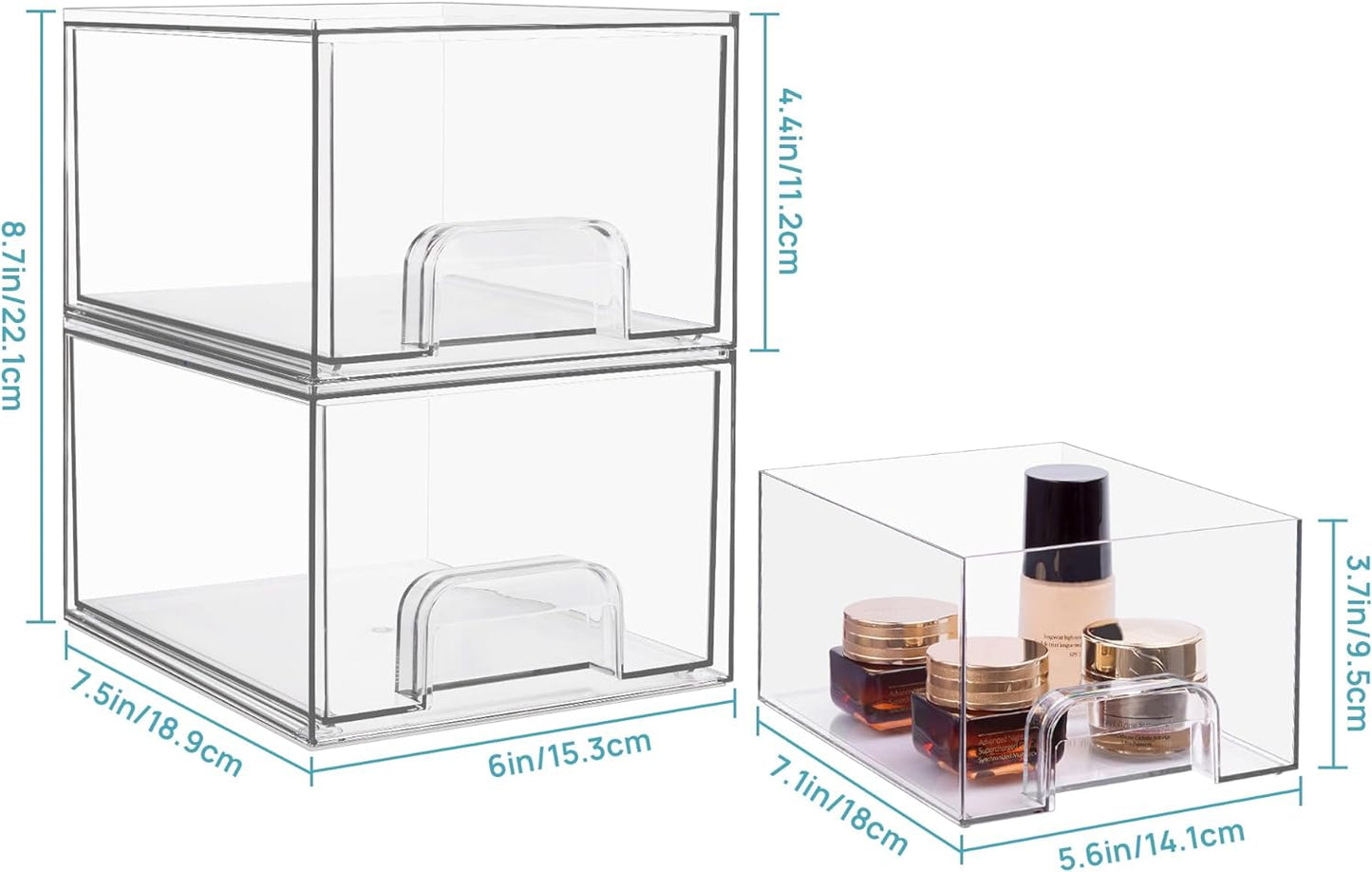 Set of 4 Stackable Clear Acrylic Makeup Organizer Drawers – Versatile Storage Solutions