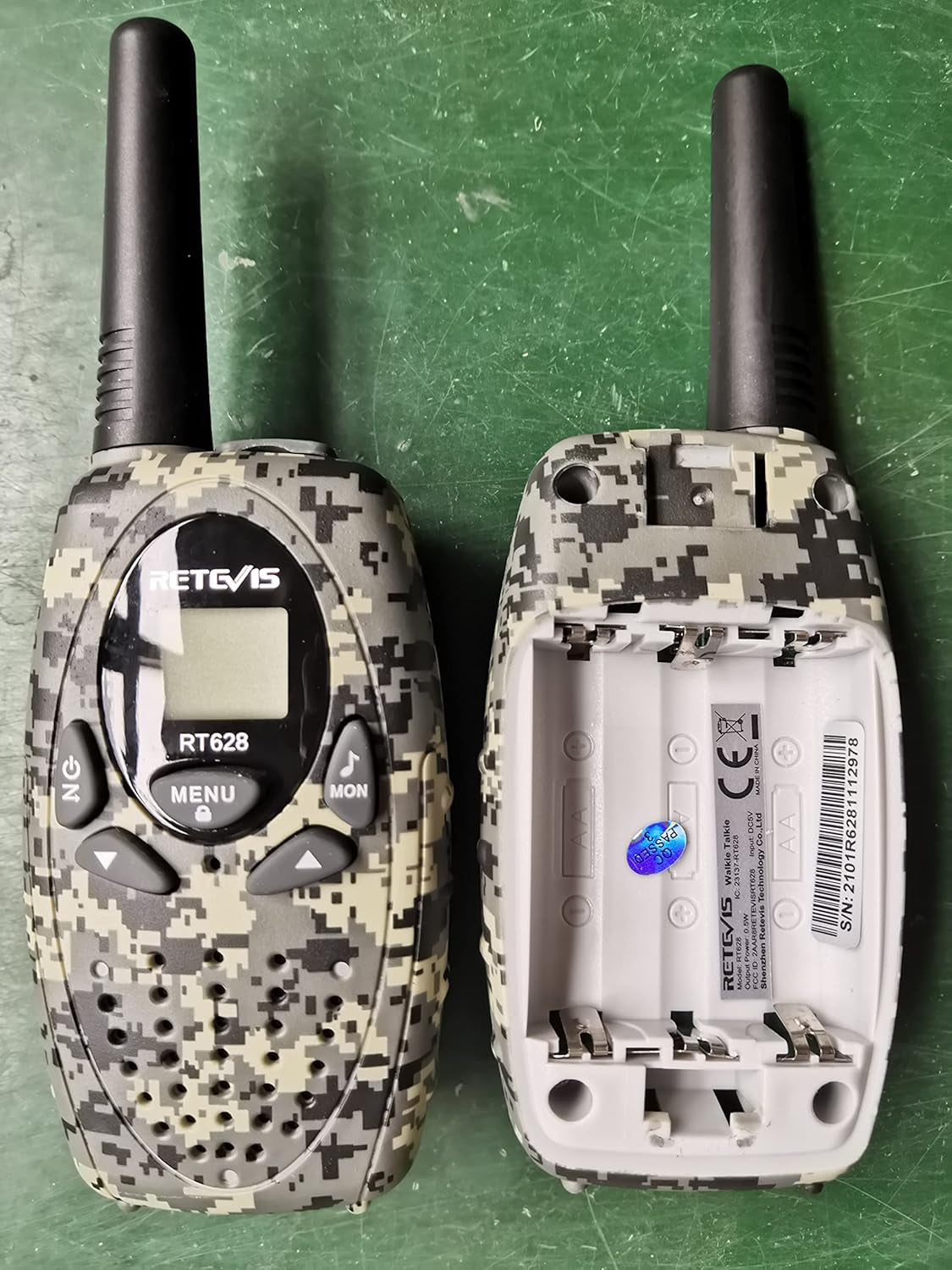 RT628 Walkie Talkies for Kids, Long Range 2-Way Radio- 22 Channels and Backlit LCD, Outdoor Adventures, Camping (Camo, 1 Pair)