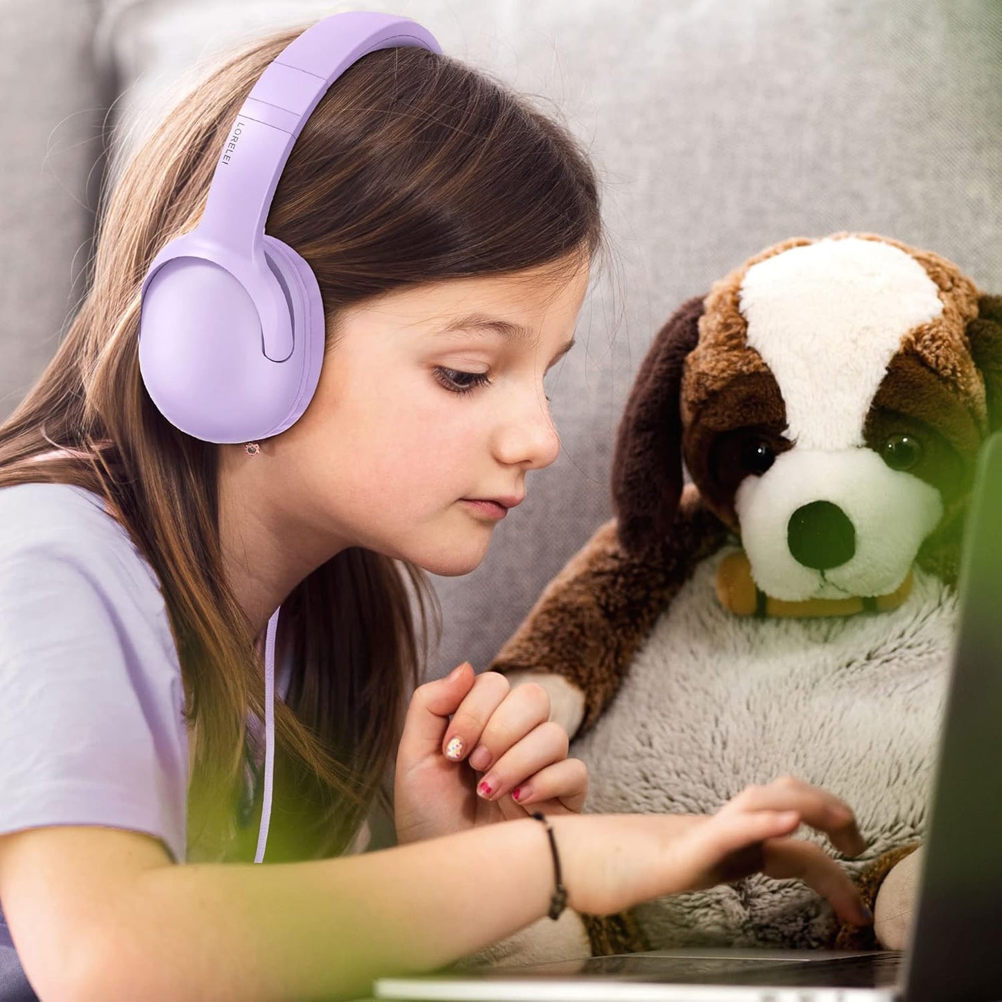 Foldable Wired Headphones for Kids with Tangle-Free Nylon Wire and 3.5mm Jack - Stereo On-Ear Headsets for Tablets, iPads, and Travel (Purple)