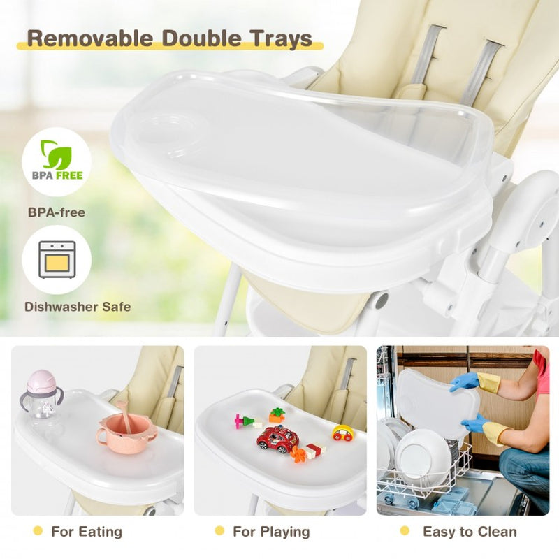 Folding Baby Chair with Wheel Tray and Storage Basket