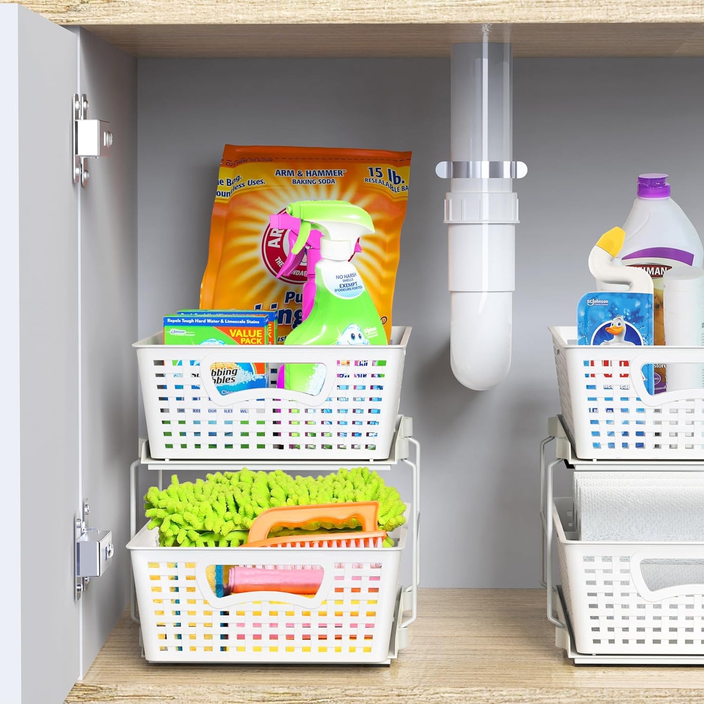 Simplehouseware Two-Tier Under-Sink Bathroom Organizer with Pull-Out Sliding Drawer, White