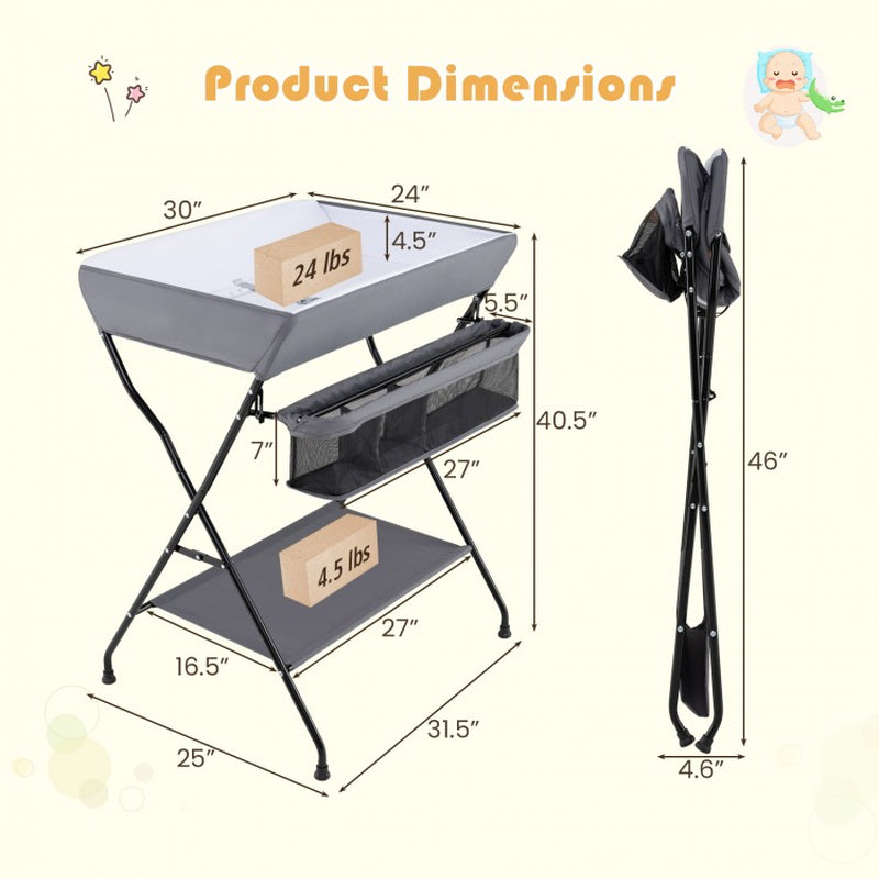 Foldable Diaper Changing Table with Baby Storage Solutions